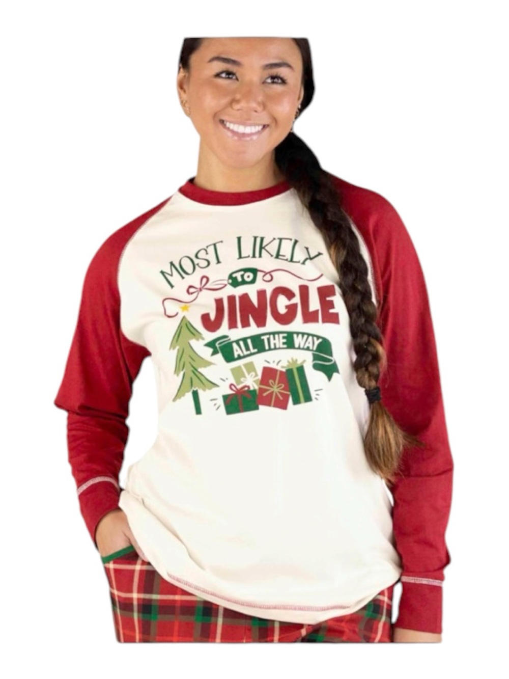 Lazy One Women's 'Most Likely to Jingle All The Way' XXL Raglan PJ Top Cotton